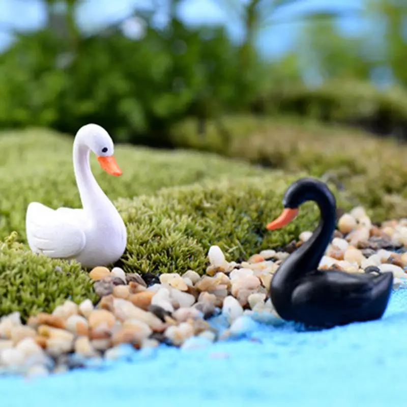 White/Black Swan Garden Ornament Miniature Figurine Garden Decor Plant Pot Fairy
