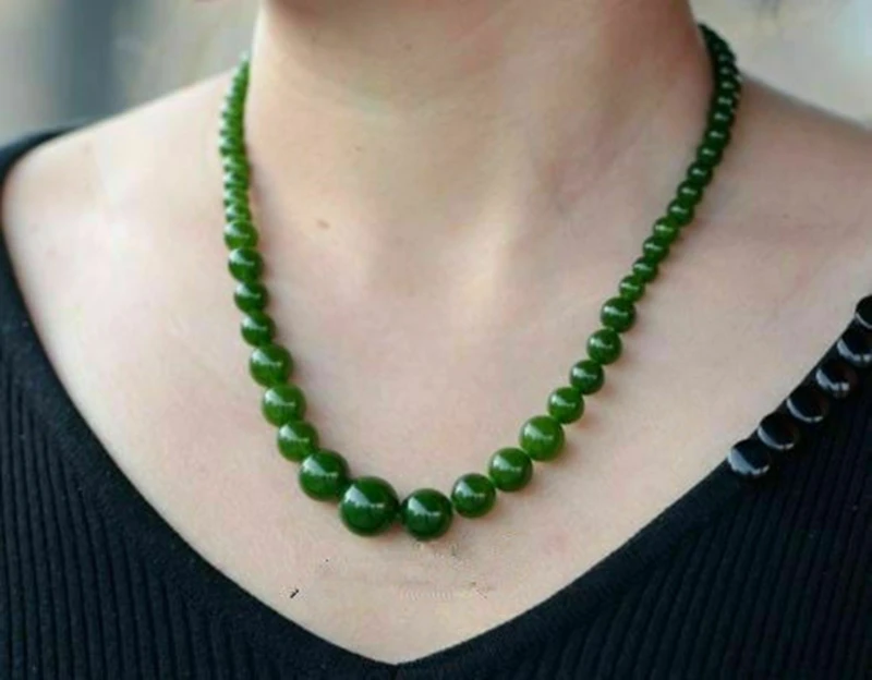 

Chinese natural green jade nephrite jade handmade Round beads jade Necklaces