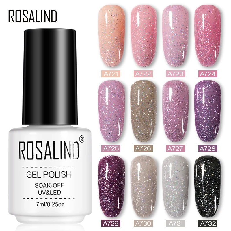 Гель-лак для ногтей ROSALIND 7 мл с блестящими неоновыми блестками Полупостоянный