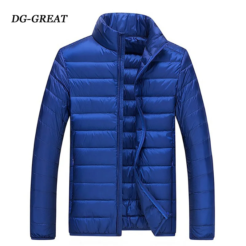 Легкий пуховик мужской белый утиный пух тренд большой размер короткая Молодежная куртка со стоячим воротником красивое пальто мужская одежда