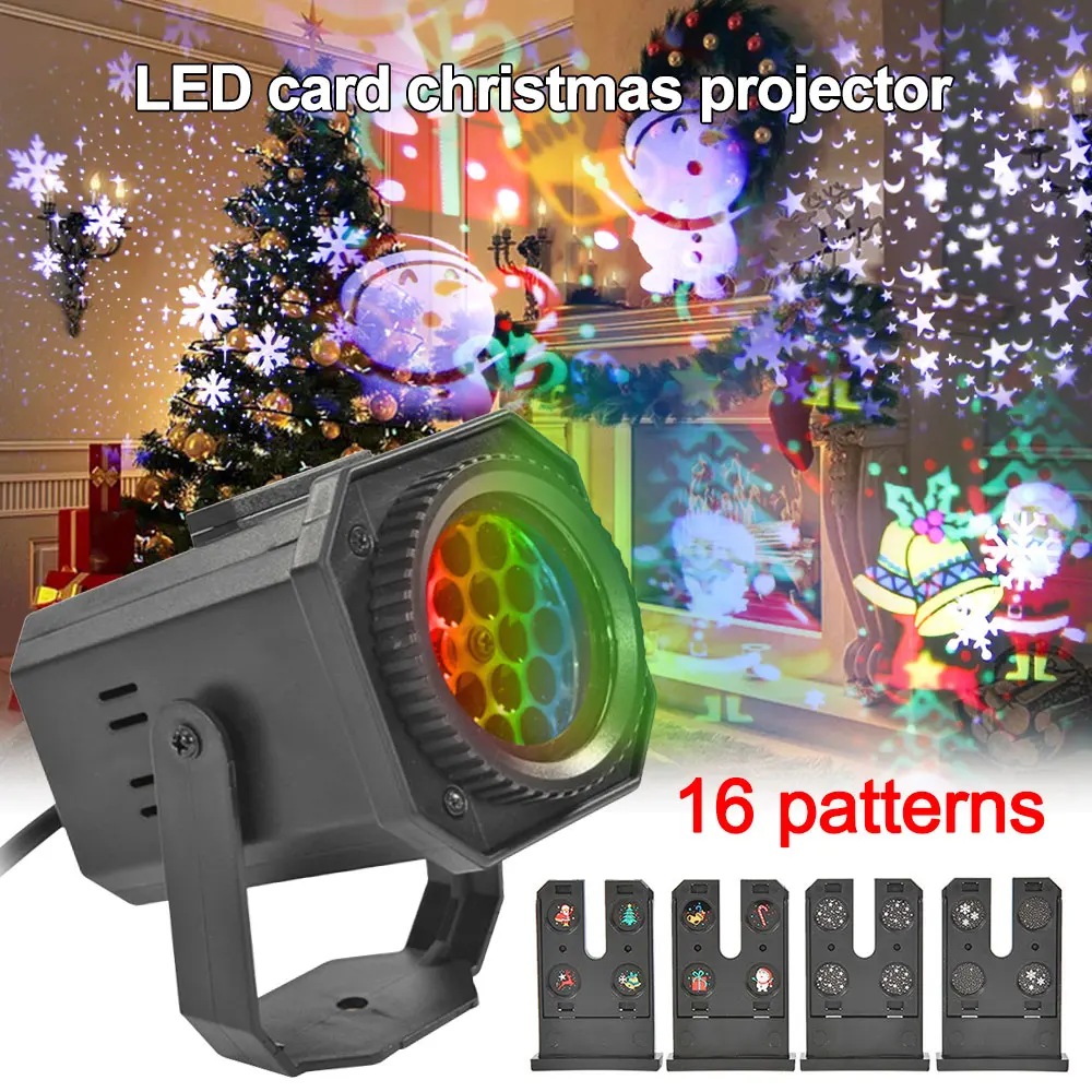 LED Snowflake Projection Light Card Pattern Projection Atmosphere Light Christmas Decoration Lamp Home Garden Light