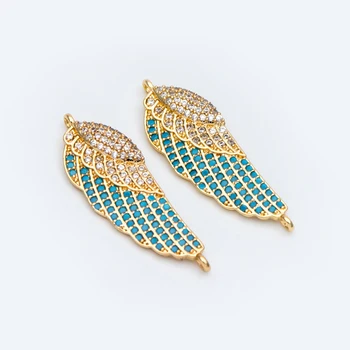 

4pcs CZ Paved Gold Wing Charms 31mm, 18K Gold plated Brass, Turquoise CZ Wing Pendant Connectors Diy Jewelry Findings (GB-798)