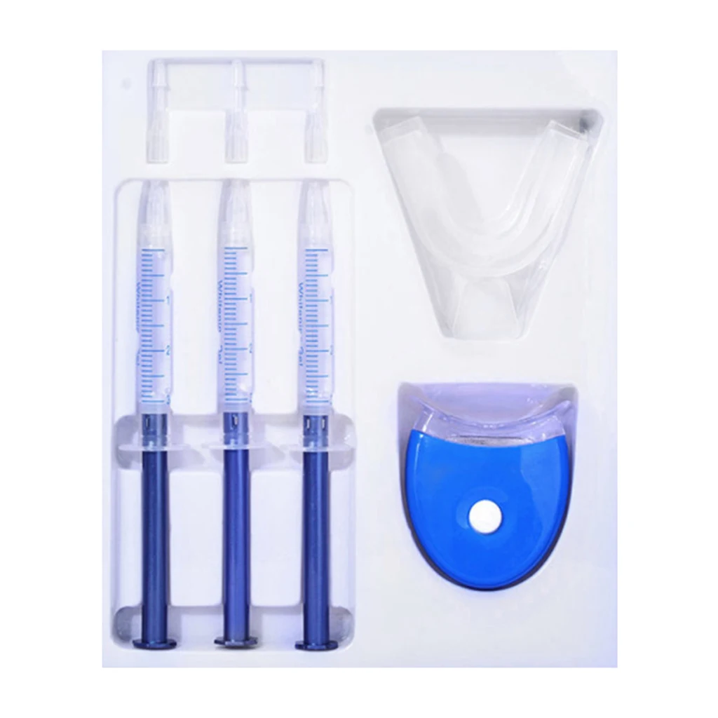 3/6/10pcs Dentist Teeth Whitening Oral Gel Kit Tooth Whitener Bleaching Set, Gel+Tray+LED Light