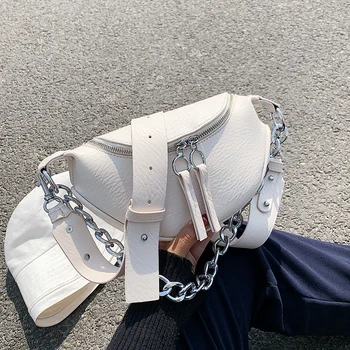 

Jin Mantang Silver Chain Design PU Leather Crossbody Bag For Women 2020 White Shoulder Messenger Handbag Small Chest Bag Travel