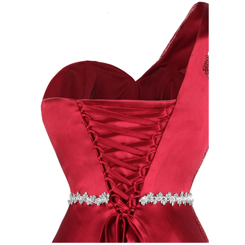 Angel-fashions женское платье на одно плечо, с рюшами, шелковое, с бисером, на шнуровке, ТРАПЕЦИЕВИДНОЕ платье для выпускного вечера, вечерние, атласное, красное, J-191010-S