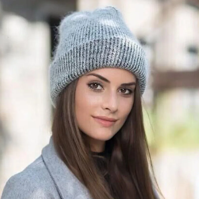 

2019 New Winter Hat for Women Rabbit Cashmere Knitted Beanies Thick Warm Vogue Ladies Wool Hat Female Beanie Hats