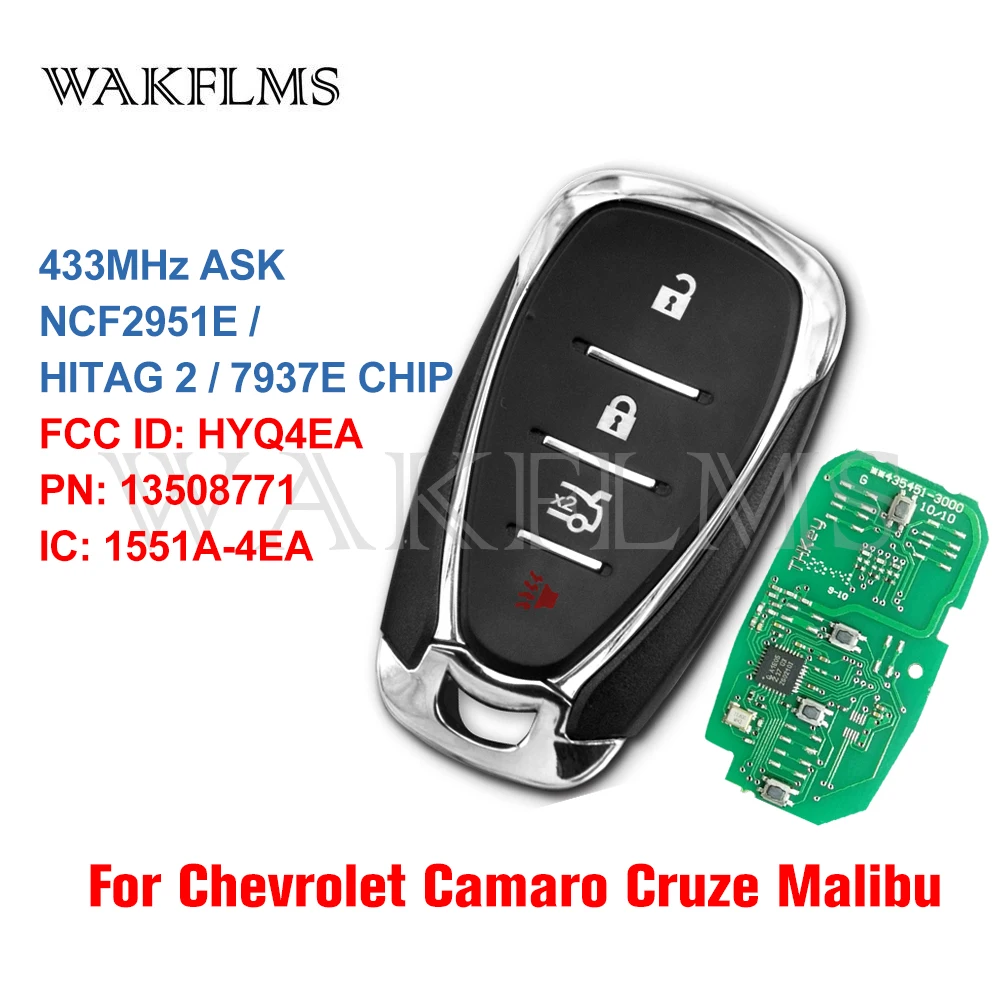 Smart Key For Chevrolet HYQ4EA 13508771 1551A-4EA  433MHz 7937E Chip  For Chevrolet Camaro Cruze XL8 Malibu 2016 2017 2018 2019 