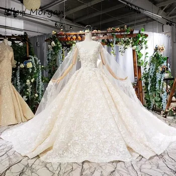 

Elegant Straps Lace Wedding Dresses with Shawl For Women 3D Flowers Applique Beads Chaple Train Vestido De Novia Bride Ball Gown