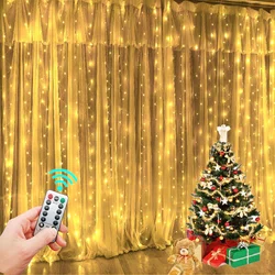 Guirnalda de Año Nuevo para habitación, cortinas navideñas para el hogar, linternas LED, iluminación con Control remoto, luces USB de fantasía
