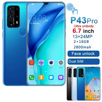 

P43pro 6.7 inch water drop screen 2+16GB mobile phone smart phone Fingerprint unlock technology phone