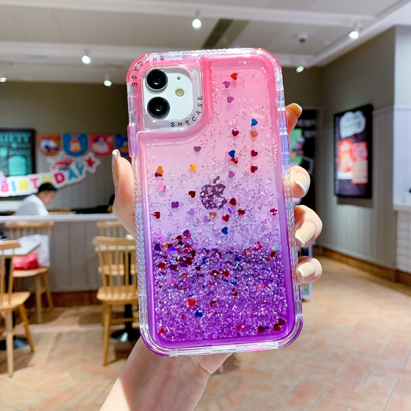 360 Full Body Protective Phone Coque For iPhone 12 Mini 11 Pro Max X XS 7 8 Plus SE Luxury Glitter Quicksand Transparent Case | Мобильные
