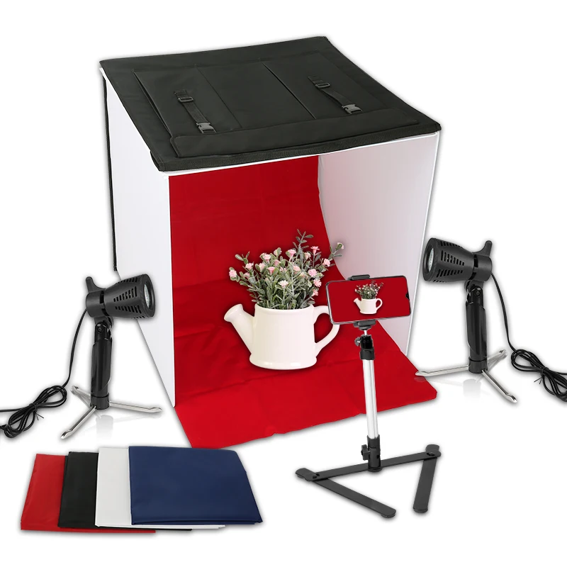 

Photography 24 Inch x 24 Inch Table Top Photo Studio Continuous Lighting LED Shooting Tent Box Kit,Camera Tripod & Phone Holder