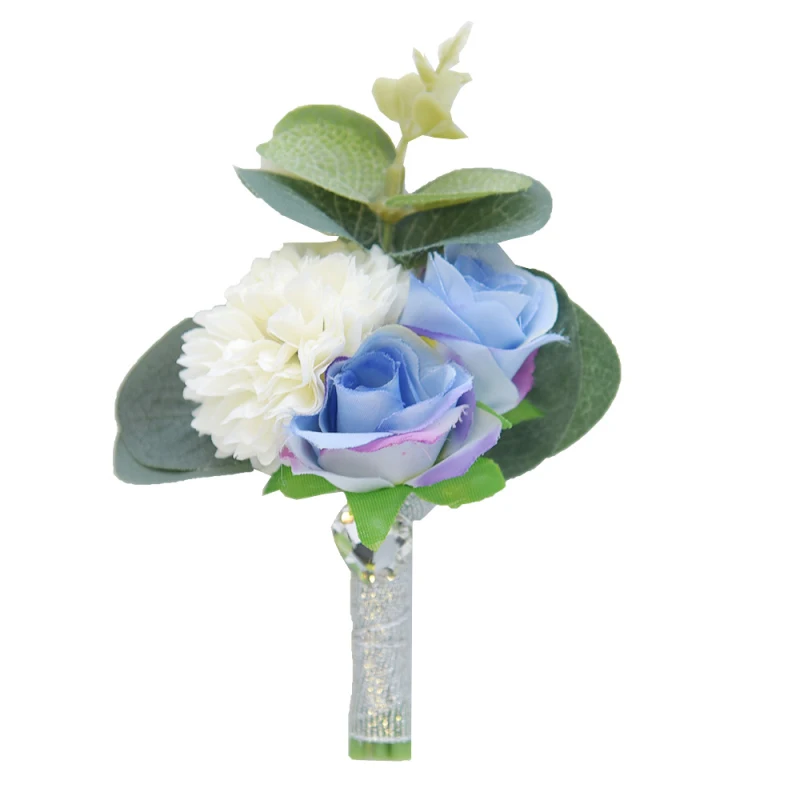 Искусственный Пион и роза цветок на запястье Букет Свадебные принадлежности фестиваль подарок украшение Крытый мулт-цвет поддельные цветы венок - Цвет: blue