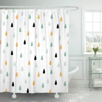

Rain Drops Cute Pattern in Mint Yellow Gray Bathroom Decor Shower Curtain Sets with Hooks Polyester Fabric Great Gift