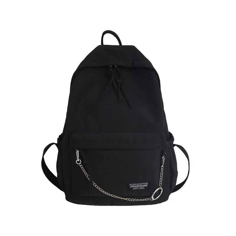 Серые женские рюкзаки, водонепроницаемая нейлоновая женская сумка на плечо с цепочками, большой школьный рюкзак для девочек-подростков, рюкзак для путешествий - Цвет: Черный