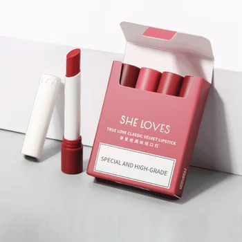 

4 Colors Matte Velvet Lipsticks Long-lasting Waterproof Non-stick Cup Easy To Colors Lipgloss-Set Cigarette Case Lip Set