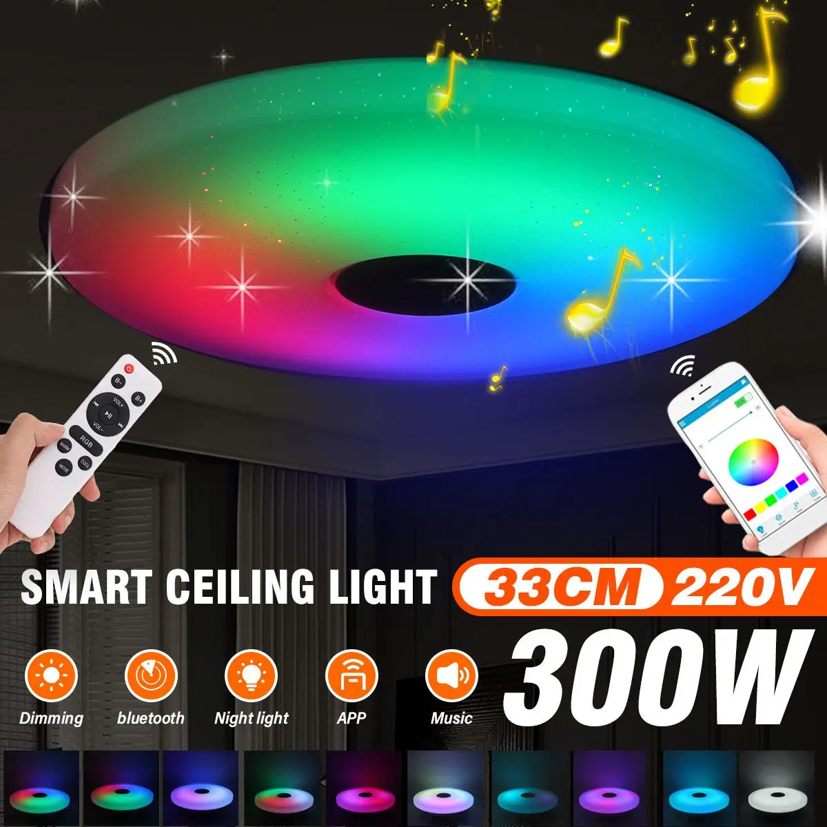 RGB Dimmable Music ceiling lamp APP control 48W 102led Lamp AC85-265V for home 