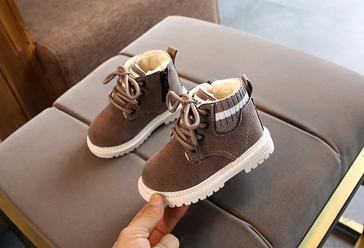 Winter Kids Boots Fashion Boys Martin Boots Plus Velvet Warm Children's Cotton Shoes Waterproof Leather Toddler Girl Snow Boots