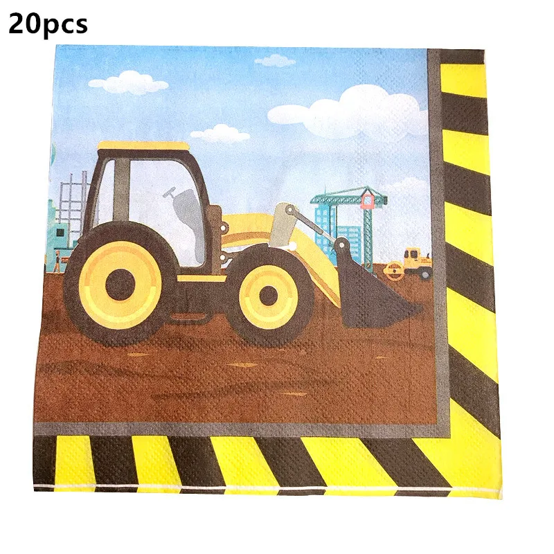 New cartoon tractor excavator Party Napkins Cups Plate for kids Happy Birthday Party decorations disposable tableware Supplies 