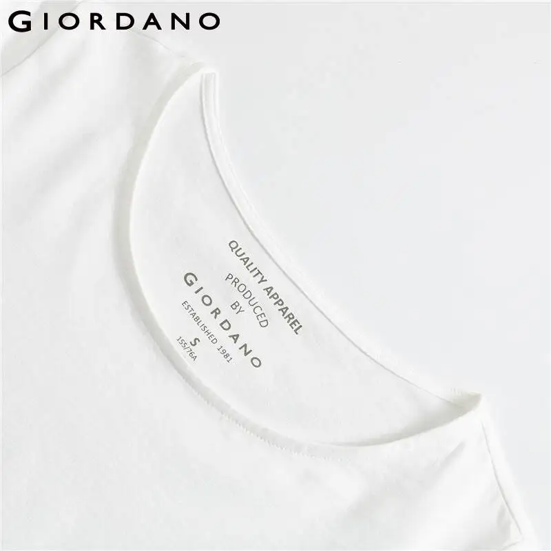Giordano женская футболка круглый вырез, длинный рукав, футболка Femme, хлопок, Раздельный подол, Повседневная Мягкая футболка Poleras Mujer De Moda 05329784