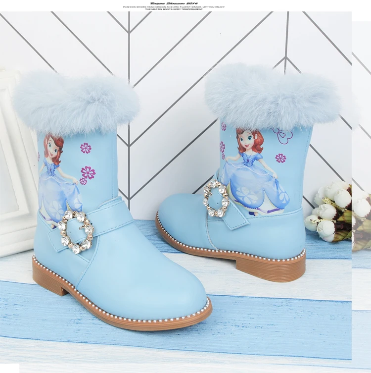 Disney/детские ботинки принцессы Софии martin для девочек; теплые хлопковые ботинки; хлопковая обувь