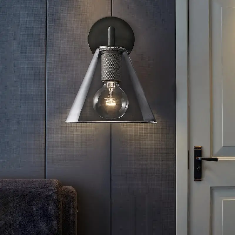 

Nordic Iron Glass LED Wall Lamps Indoor Decor Cone Sconces Light Fixture Living Room Bedroom Bedside Corridor Design Wall Light