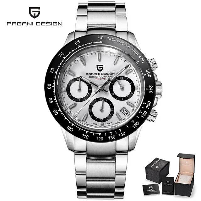 PAGANI Дизайнерские мужские часы Топ бренд Роскошные Кварцевые часы для мужчин бизнес водонепроницаемые часы для мужчин сапфировый Полный Хронограф - Цвет: silver white