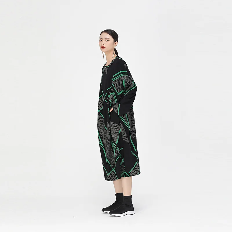 XITAO уличная винтажная Женская одежда с геометрическим леопардовым принтом, платья контрастного цвета, большие размеры, осенняя одежда, WLD2866