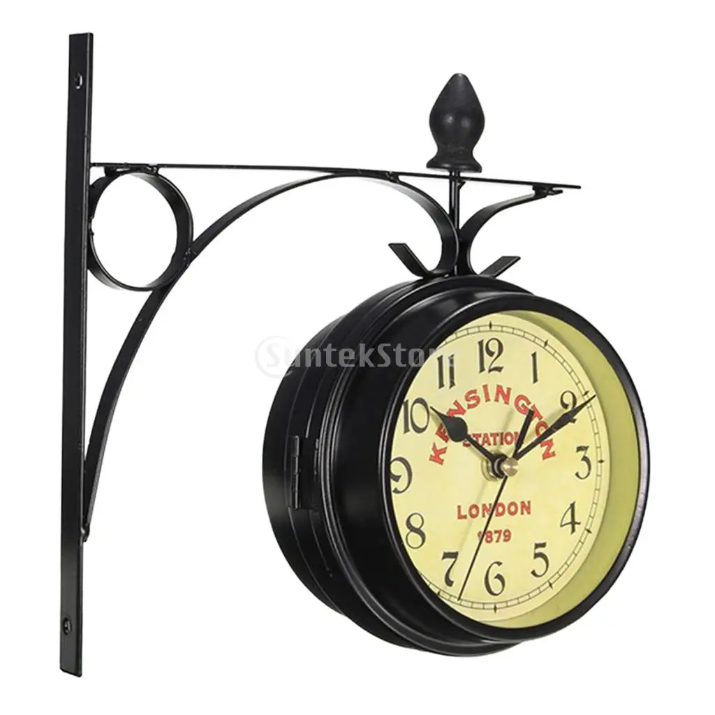 Outdoor Wall Clock ing Retro Double Sided Battery Powered Metal Mount Vintage Garden Coffee Bar Decoration Round Station