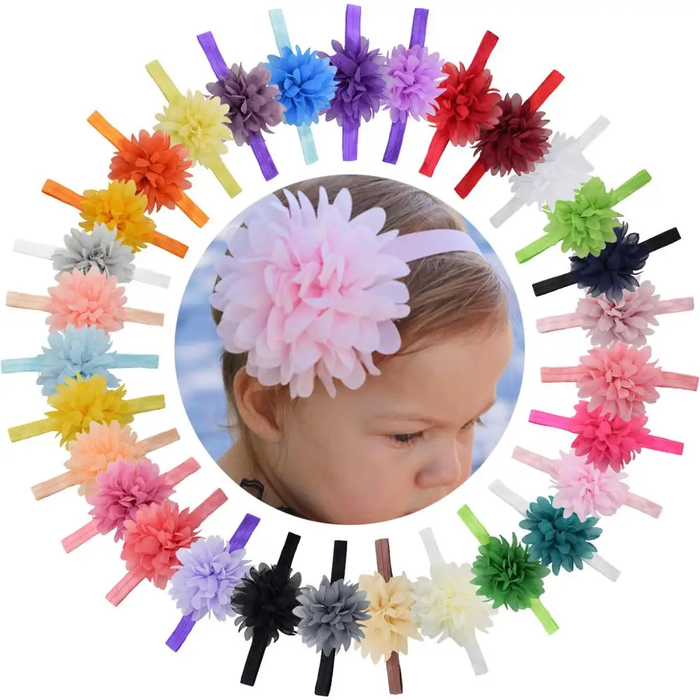 30PCS Girls Headbands Chiffon Flower Bows Soft Strecth Bands Hair Accessories for Newborns Infants Toddlers and Kids