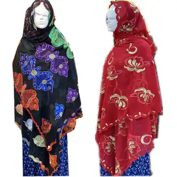 

High Quality African Embroidered Cotton Head wrap Headscarf For women scarf women shawls on back big blouse scarf shawls 1piece