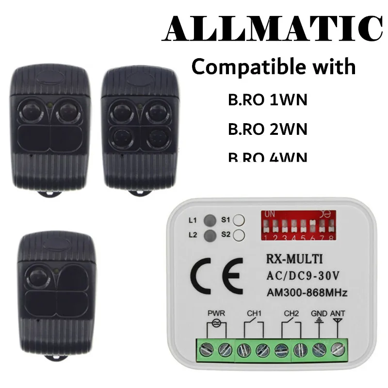 

ALLMATIC compatible 2-channel receiver for ALLMATIC remote controls 300-900MHZ AC / DC 9-30V