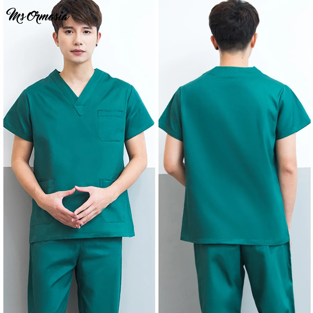 

Unisex fashion cotton uniform frosted uniform suit V-neck short-sleeved top and elastic waist pants laboratory uniform workwear