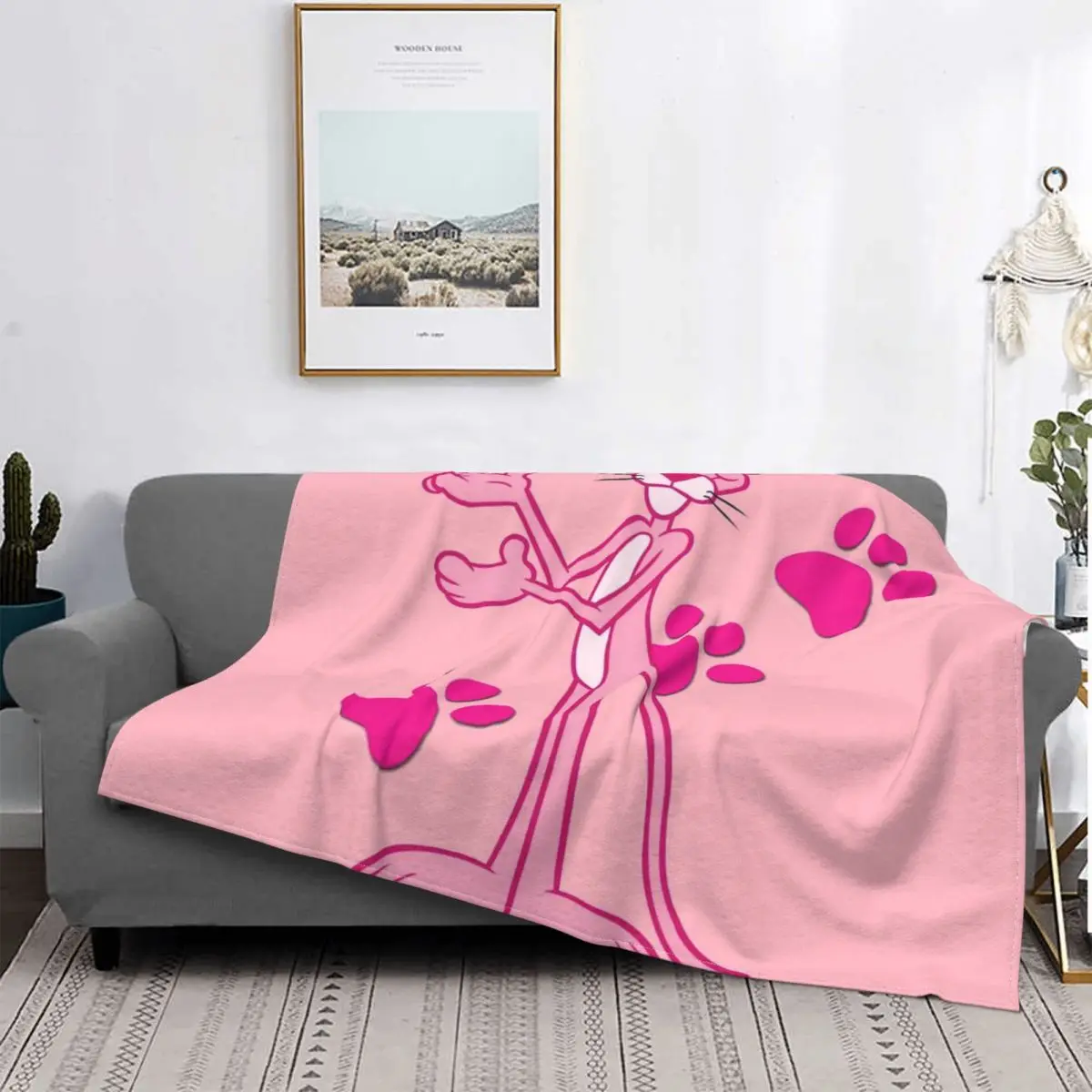 Pink Panther Cartoon Character Blankets Coral Fleece Plush Decoration