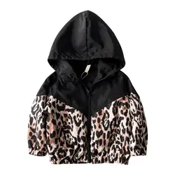От 1 до 7 лет, осенняя модная детская куртка для маленьких девочек, одежда с леопардовым принтом, пальто с капюшоном и длинными рукавами на