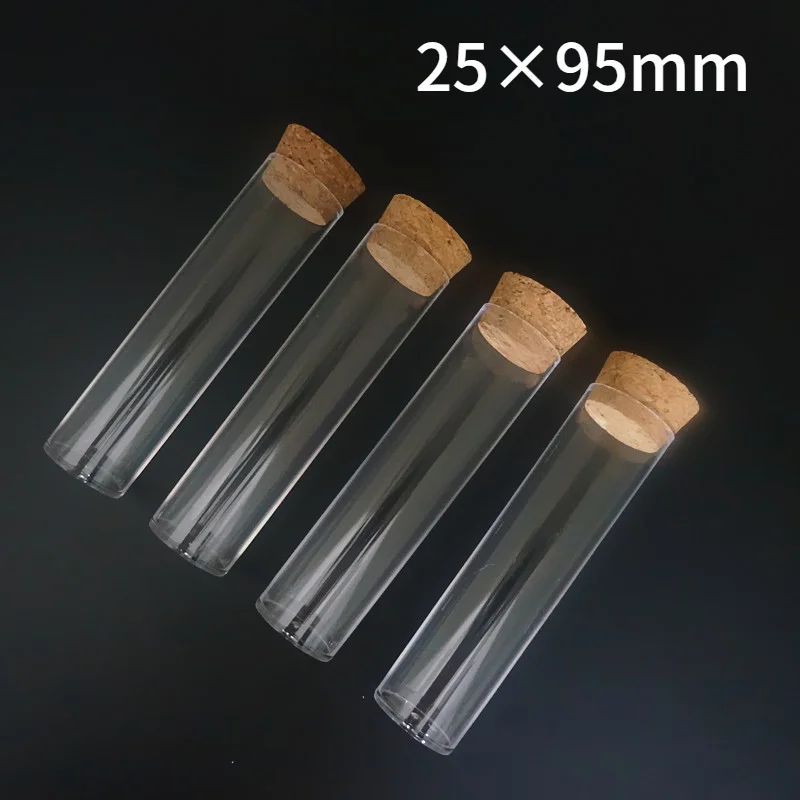 50 unids/pack 25x95mm de fondo plano de té de plástico tubo de ensayo de Drosophila viales tubo de cultura con tapones de corcho