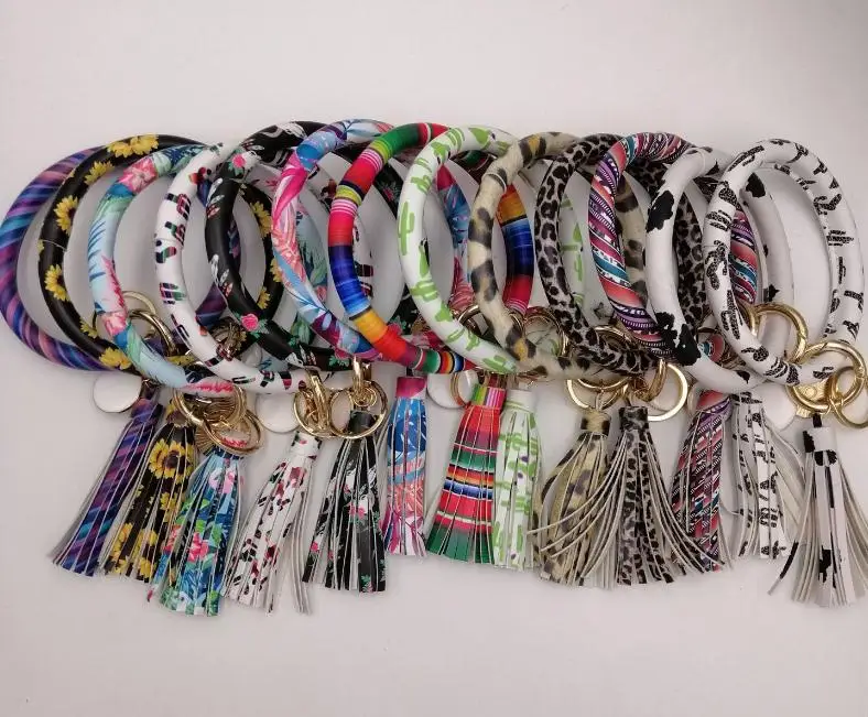 

1000pcs Sunflower Cactus Monogrammed Keychain Wholesale Personalized Enamel Disc Big O Wristlet Bracelet Tassel Keyring Gifts