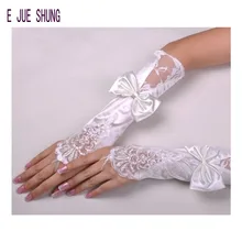 E JUE SHUNG простой сатин свадебные перчатки с бантом блесток пальцев Свадебные перчатки для женщин