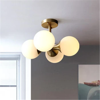 

American Retro Glass Ball Ceiling Light Minimalist Art Brass Copper Bedroom Study Restaurant indoor Lamp
