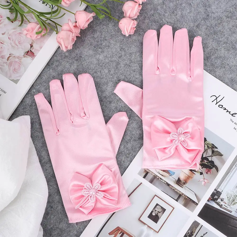 1 пара, эластичные шелковые и Сатиновые Детские вечерние аксессуары, Короткие рукавицы, короткие женские перчатки, перчатки принцессы - Цвет: pink