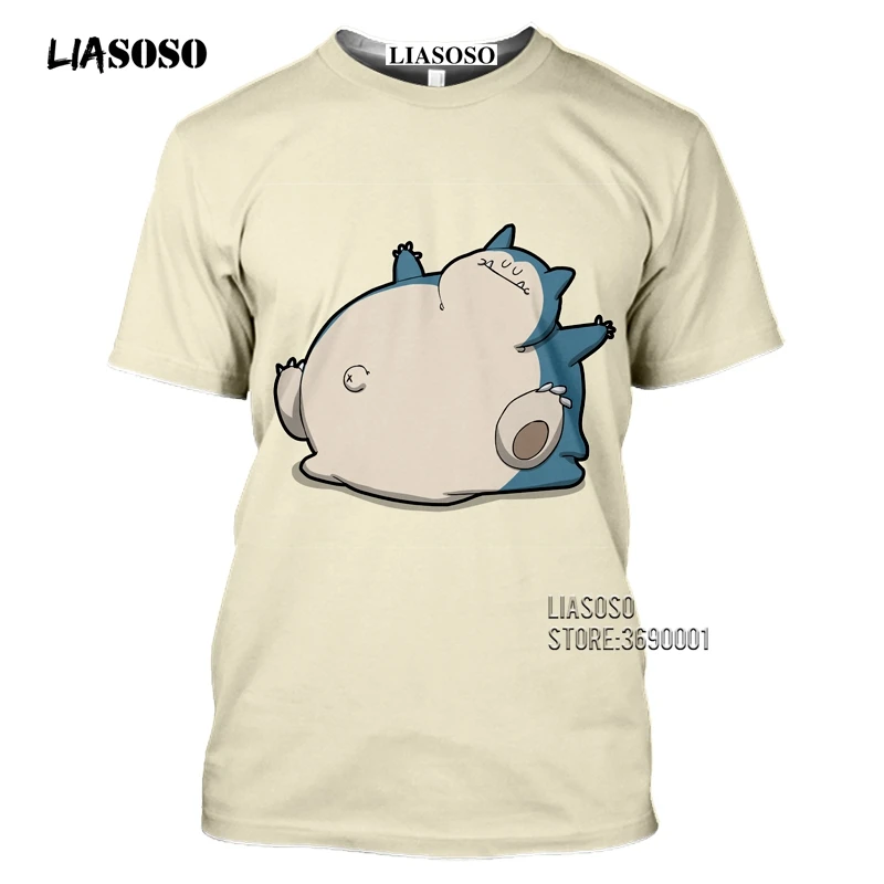 Japan Cartoon Snorlax T shirts Men 3D Print Kawaii Pokemon Tshirt Summer Casual Harajuku Shirt Fitness Hip Hop Tops Streetwear (2)
