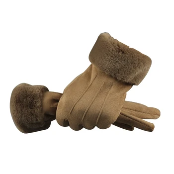 

New New Winter Suede Gloves Women Contact Screen Leather Glove Female Long Finger Autumn Mittens Fashion Warm Velvet Driving Glo