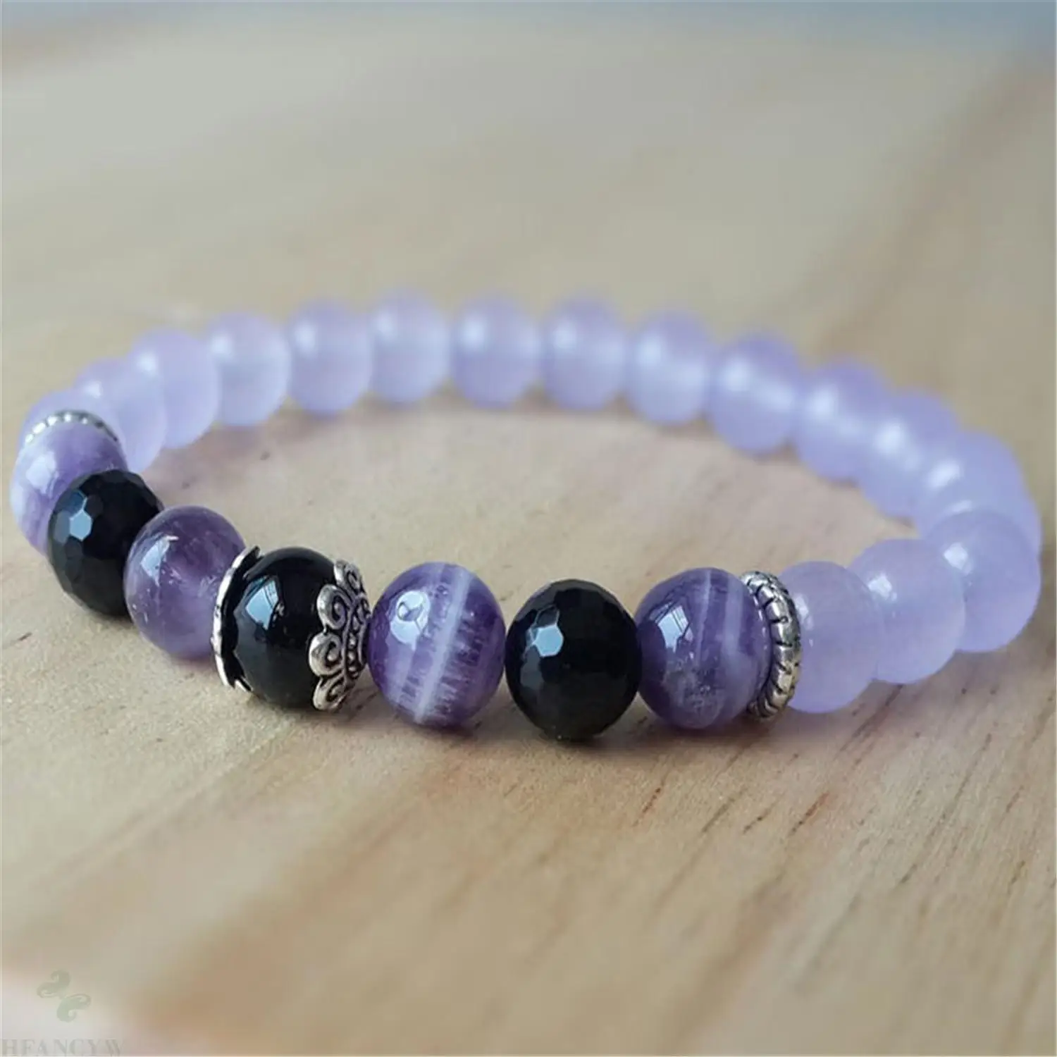 

8mm Natural Amethyst Onyx Gemstone Mala Bracelet Ruyi Lucky