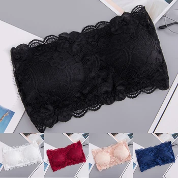 

Women strapless Ladies Bra vest Sexy Lace Casual Crop Top Seamless Solid Padded Bras Bralette Adjustable chest wrap Comfortable