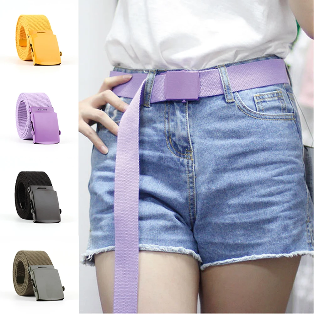 

Fashion Canvas Wide Belt For Women Casual Female Waist With Plastic Buckle Long Belts Solid Color Classic Stylish Waistband