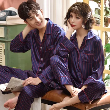 

Youhottest Long Sleeves Pijama Men and Women Nature Silk Pajamas