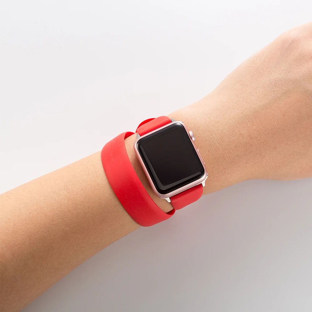 Ремешок силиконовый для Apple Watch SE 6 5 4 44 мм 40 спортивный браслет с двойным кольцом