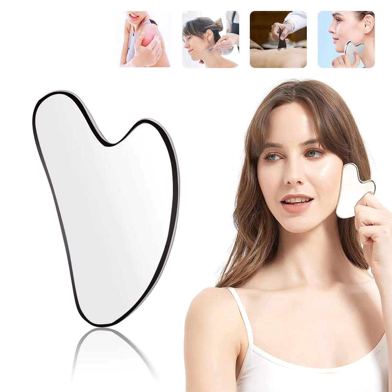 Stainless Steel Scraper Facial Massage Gua Sha Tool Face Lift Anti-Aging Skin Tightening Cooling Metal Contour Reduce Puffiness aluminum alloy t slot nut m8 t track slider sliding nut plum blossom tightening handle woodworking tool jigs screw slot fastener