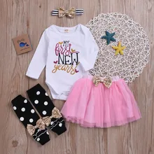 Рождественские наряды для малышей; комплект одежды для новорожденных девочек с надписью «My First christmas»; комбинезон с бантом; юбка; гетры для волос; новогодний наряд;# C