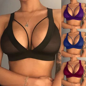 

Sexy Hollow Out Push Up Triangle Bra Bralette Exposure-proof Solid Color Fitness Sports Vest Every Day Underwear Lingerie